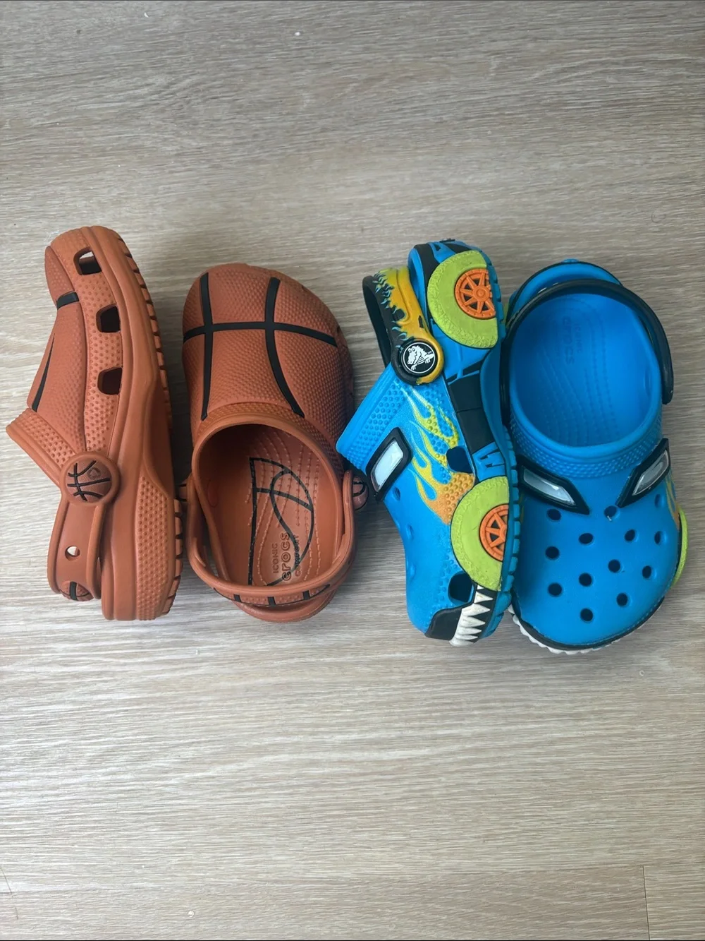 CROCS Kids Blue Race Car Clogs & Orange Basketball Clogs